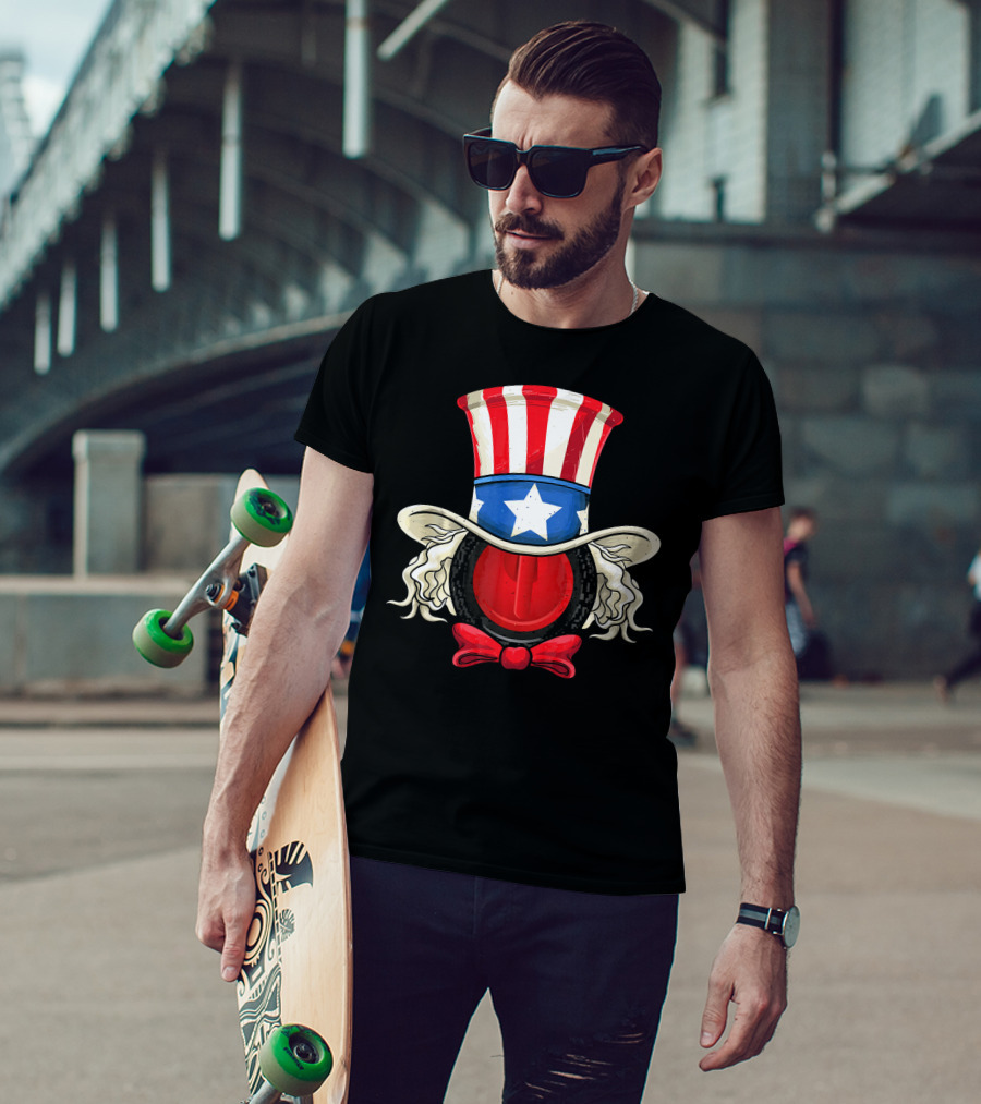 American Flag Curling Stone Uncle Sam Hat Patriotic T-Shirt