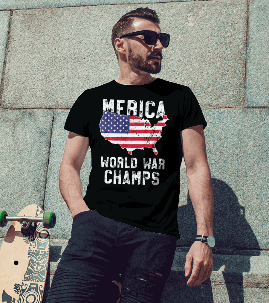 Merica World War Champs Map With American Flag T-Shirt