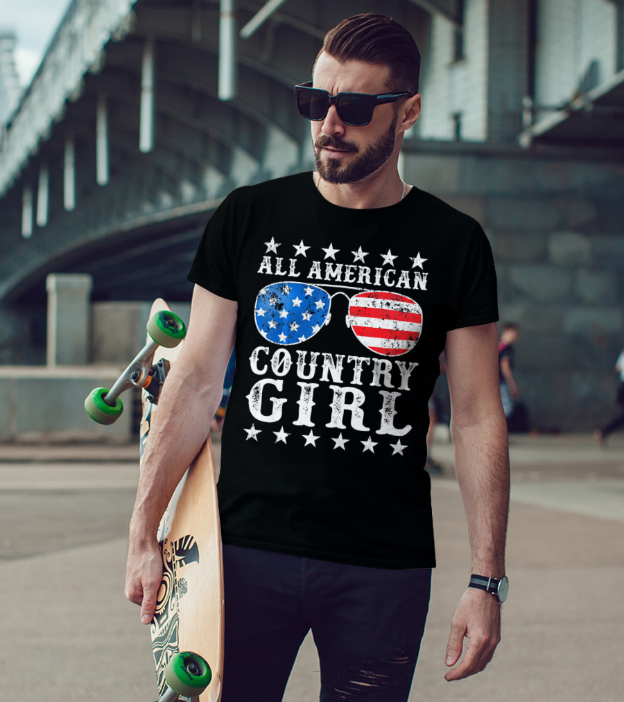 All American Country Girl Stars And Stripes Sunglasses USA T-Shirt