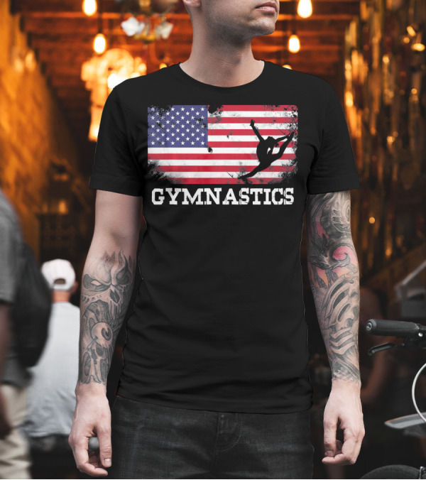 Gymnastics USA Flag Patriotic Silhouette American Athlete T-Shirt Gymnastics USA Flag Patriotic Silhouette American Athlete T-Shirt