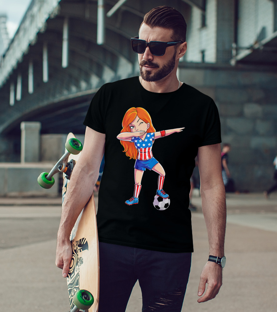Dabbing Soccer Girl USA Flag Stars And Stripes Jersey T-Shirt