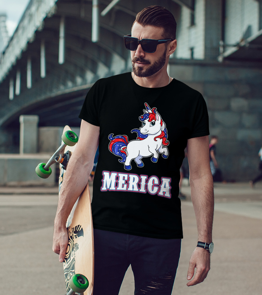 Merica Americorn Patriotic Unicorn With US Flag Colors T-Shirt