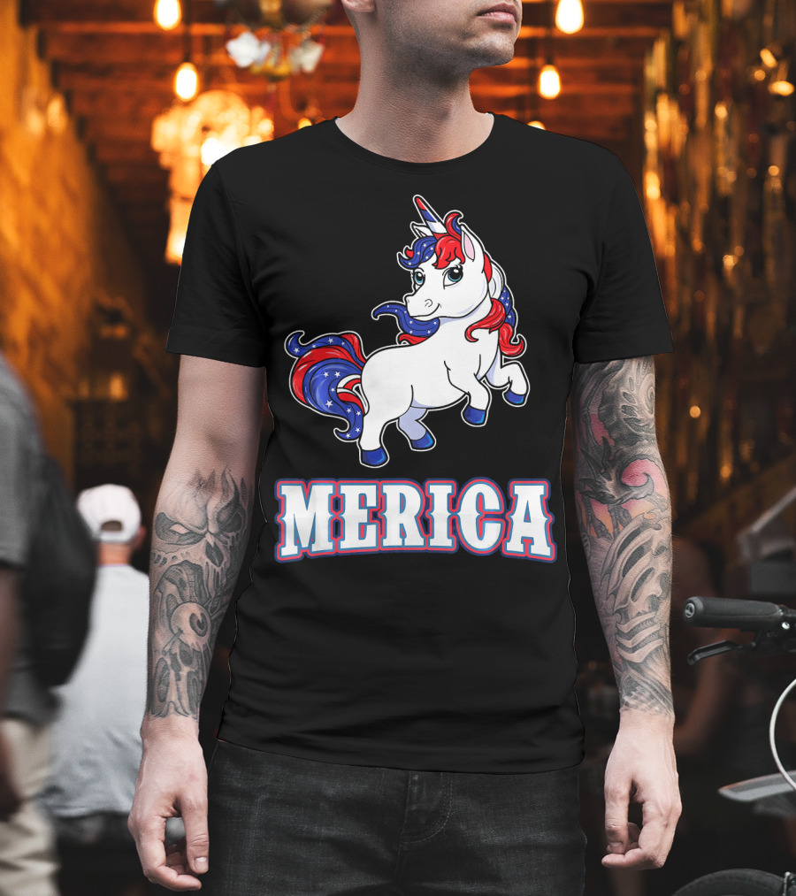 Merica Americorn Patriotic Unicorn With US Flag Colors T-Shirt