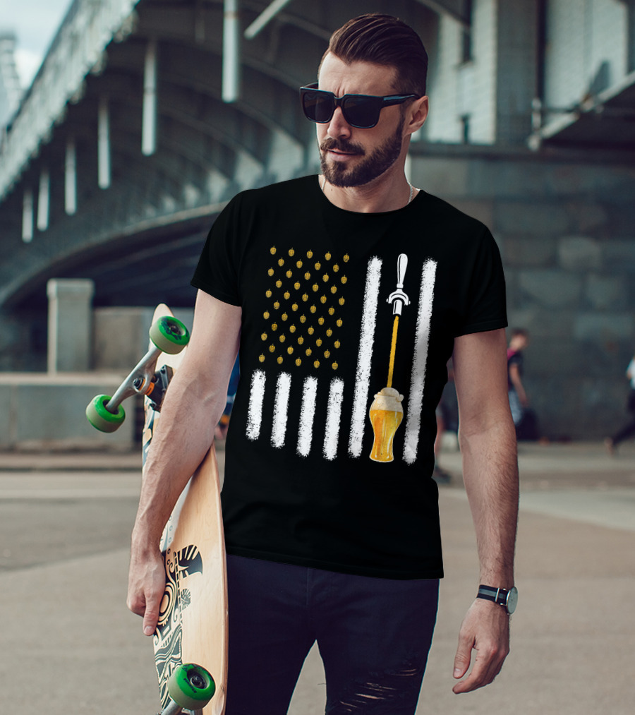 USA Flag Hops Pattern Craft Beer Tap Pouring T-Shirt