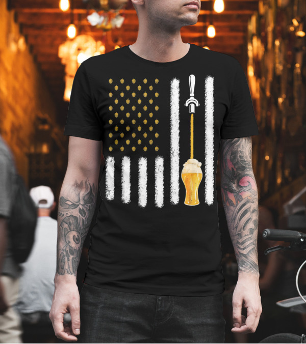 USA Flag Hops Pattern Craft Beer Tap Pouring T-Shirt USA Flag Hops Pattern Craft Beer Tap Pouring T-Shirt