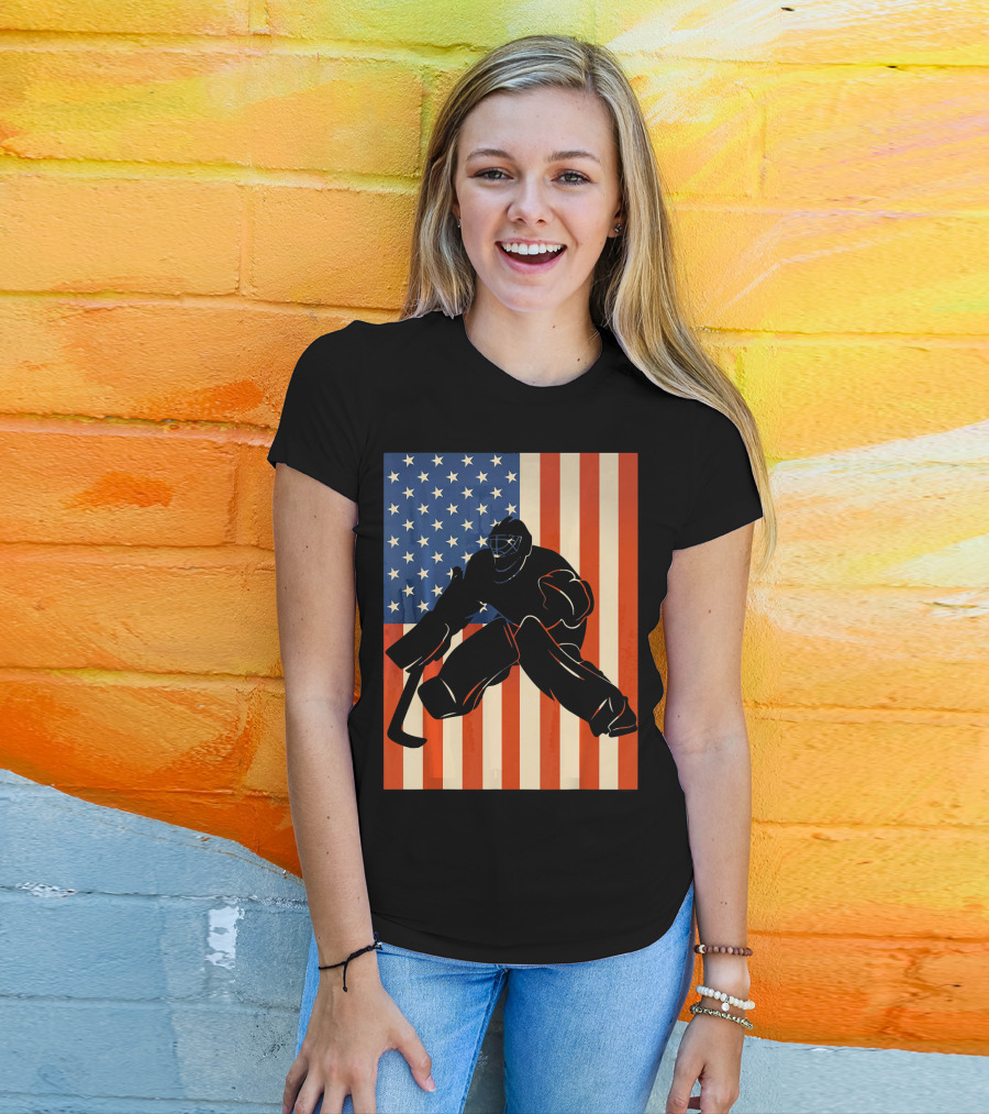 Hockey Goalie American Flag USA T-Shirt