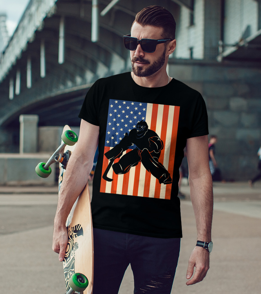 Hockey Goalie American Flag USA T-Shirt