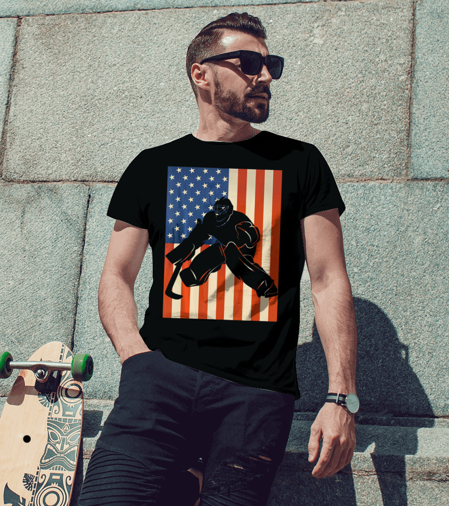 Hockey Goalie American Flag USA T-Shirt