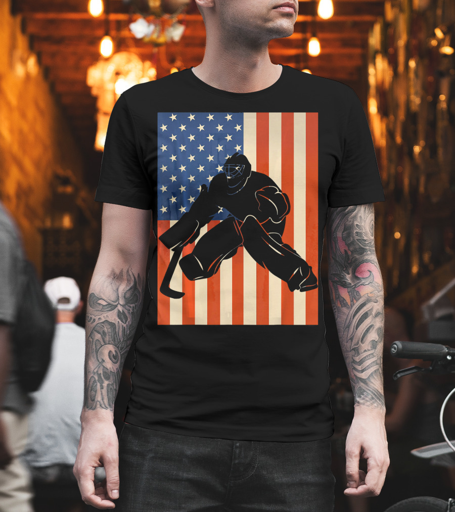 Hockey Goalie American Flag USA T-Shirt