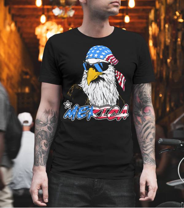 Merica Eagle 4th of July American Flag Bandana and Sunglasses T-Shirt Merica Eagle 4th of July American Flag Bandana and Sunglasses T-Shirt
