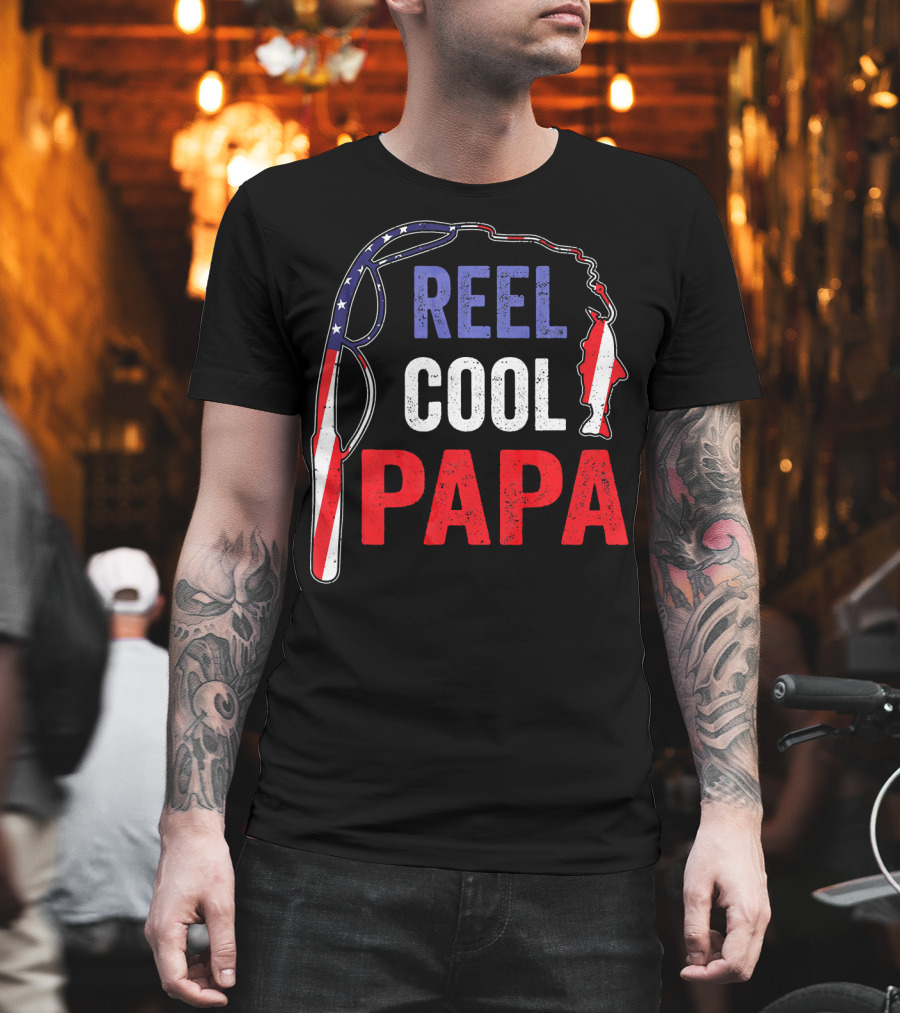 Reel Cool Papa Fishing USA Flag T-Shirt