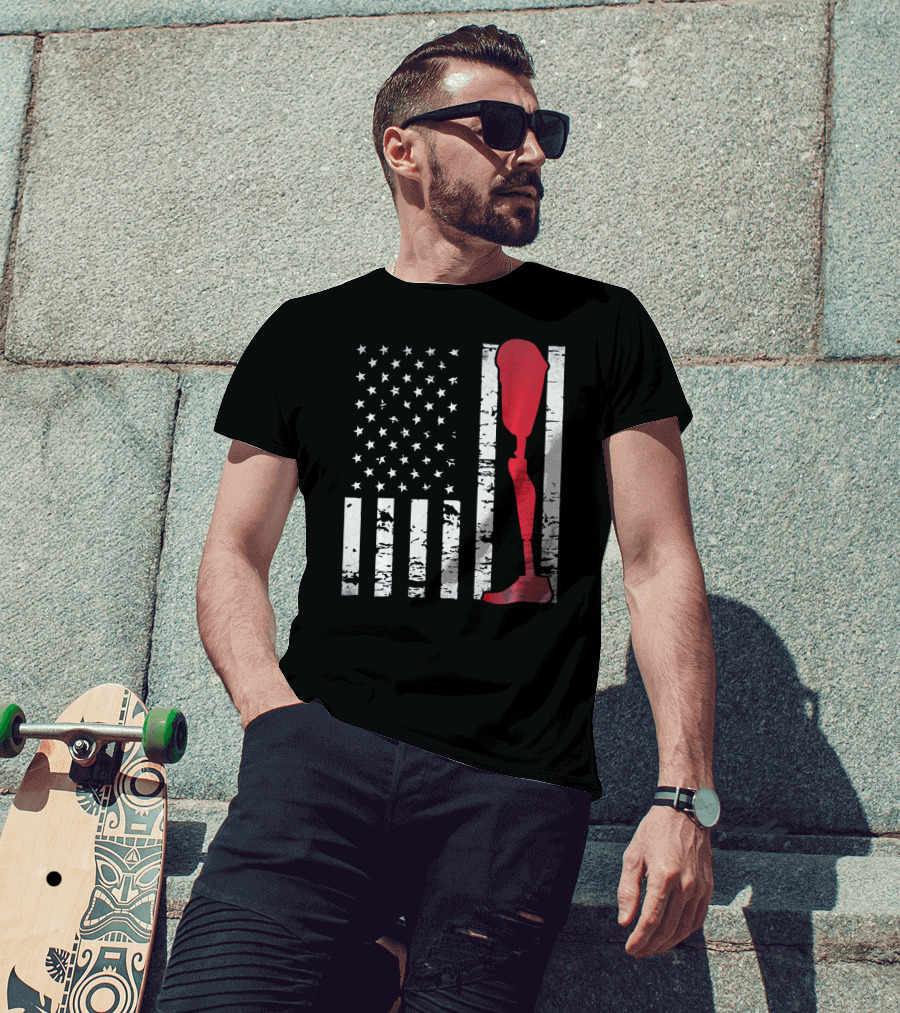 American Flag With Red Prosthetic Leg T-Shirt