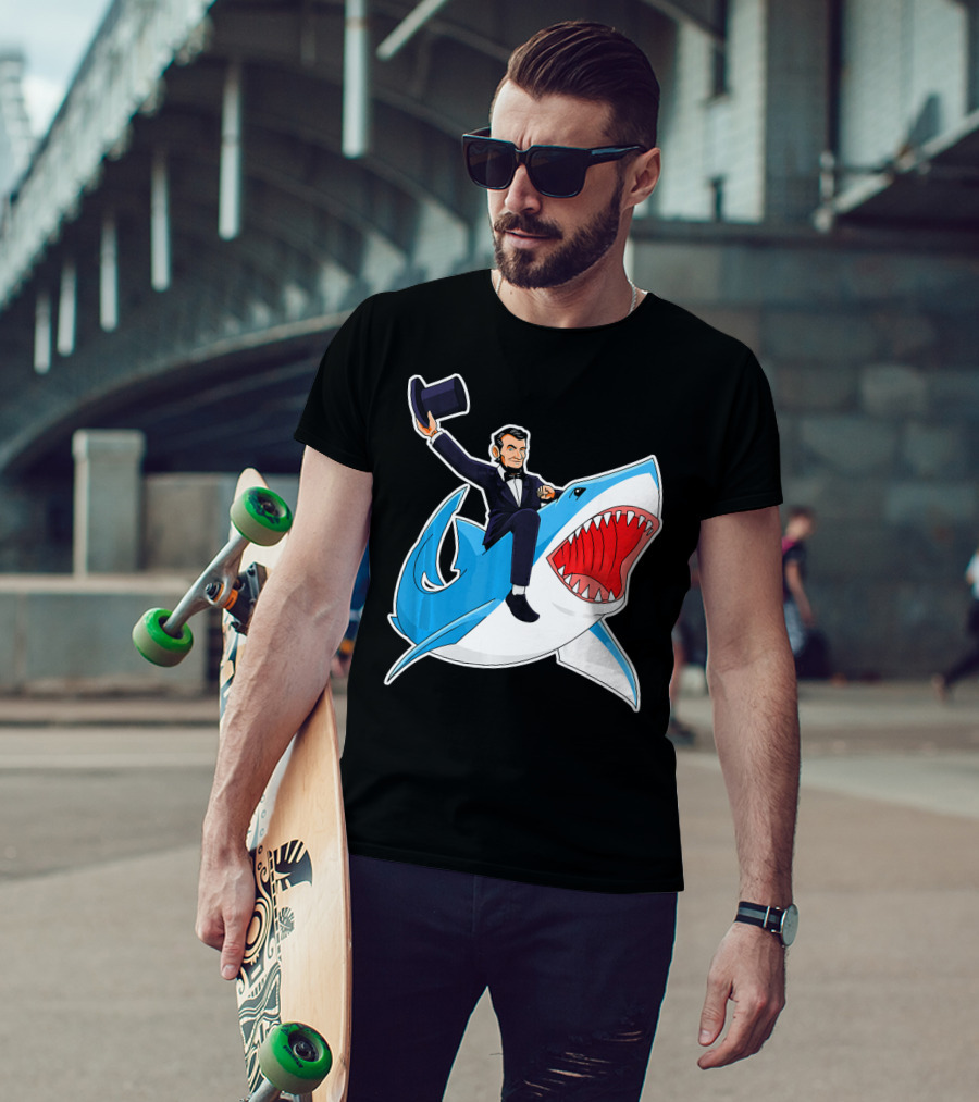 Abraham Lincoln Riding A Shark Waving Top Hat Adventure T-Shirt