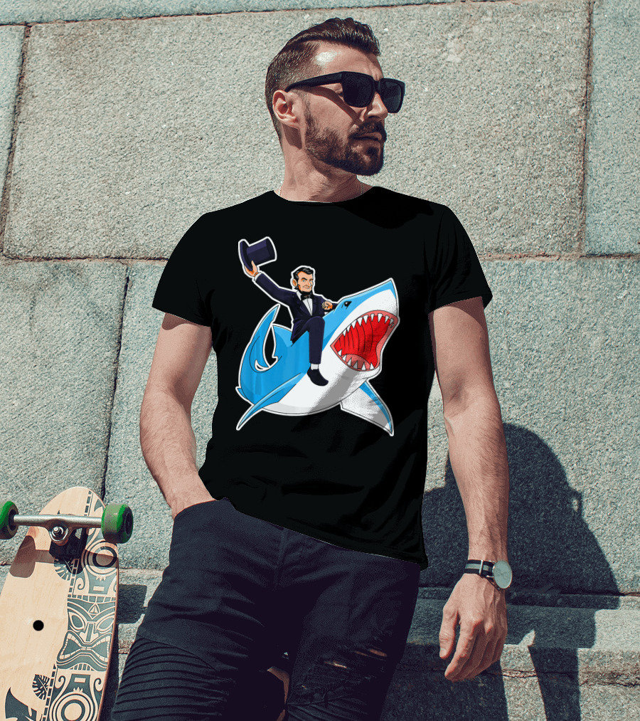 Abraham Lincoln Riding A Shark Waving Top Hat Adventure T-Shirt