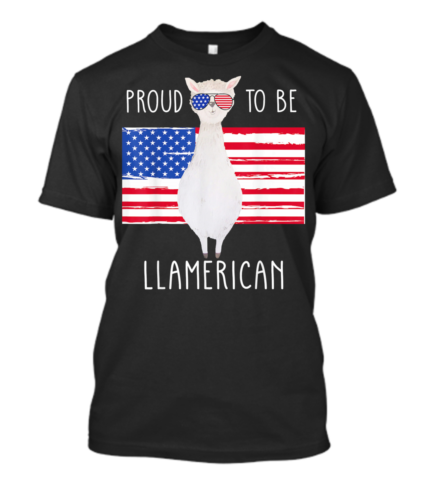 Proud To Be Llamerican Funny Llama With American Flag Sunglasses T-Shirt