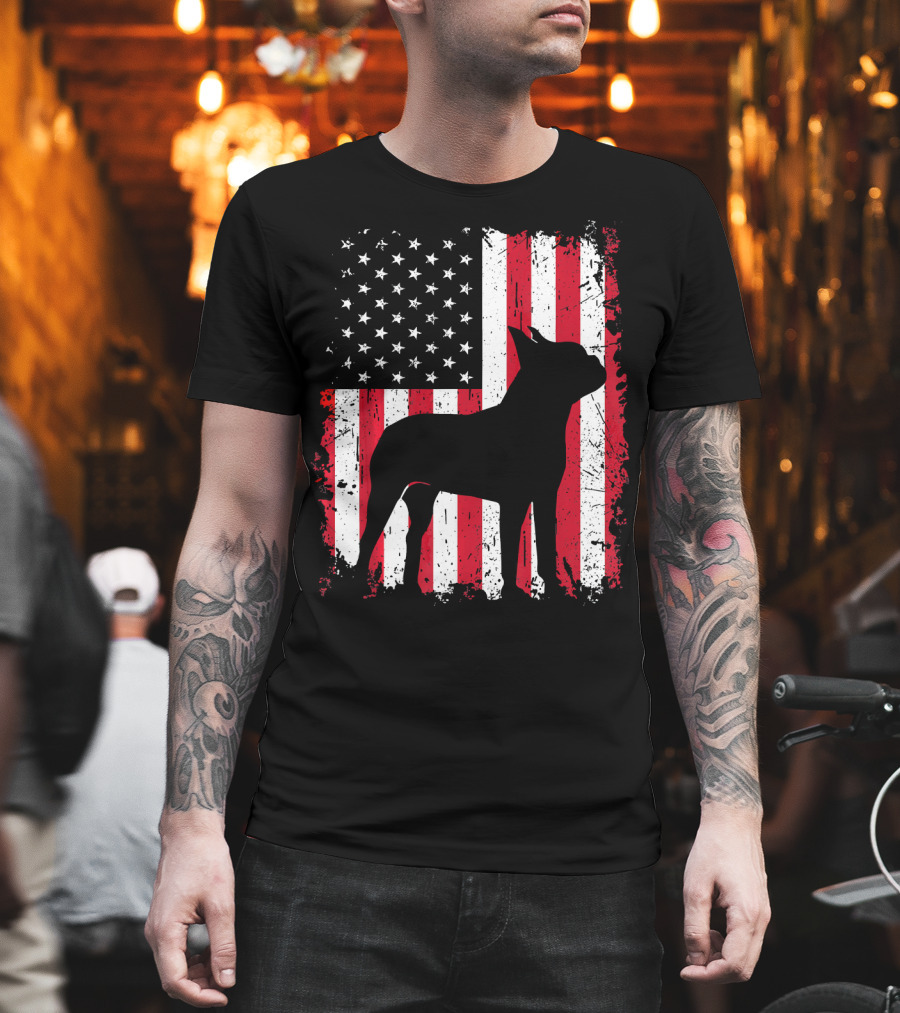 Boston Terrier American Flag Independence Day T-Shirt