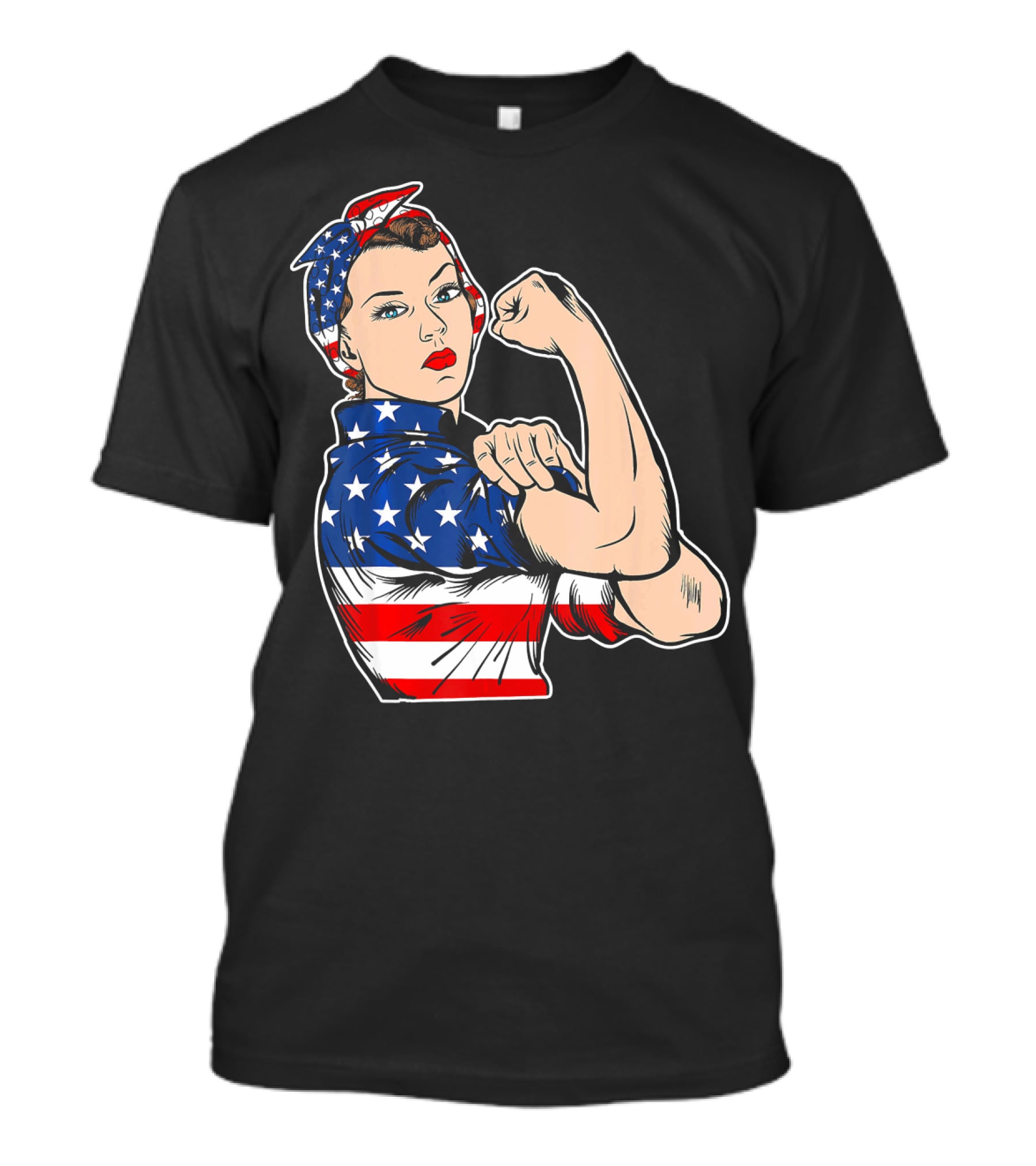 USA Flag Rosie The Riveter Bandana Feminist T-Shirt