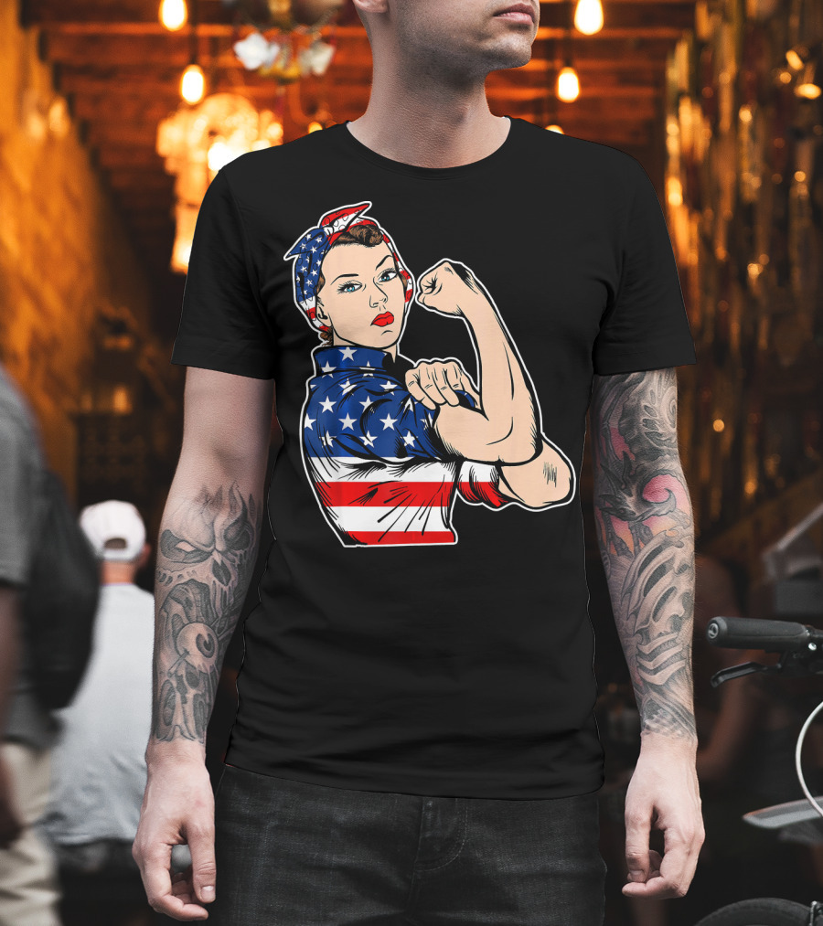 USA Flag Rosie The Riveter Bandana Feminist T-Shirt