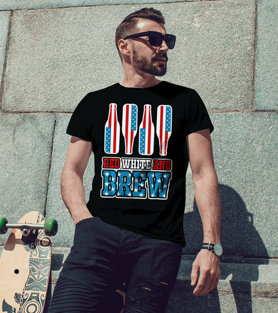 Red White And Brew American Flag Beer Bottles T-Shirt