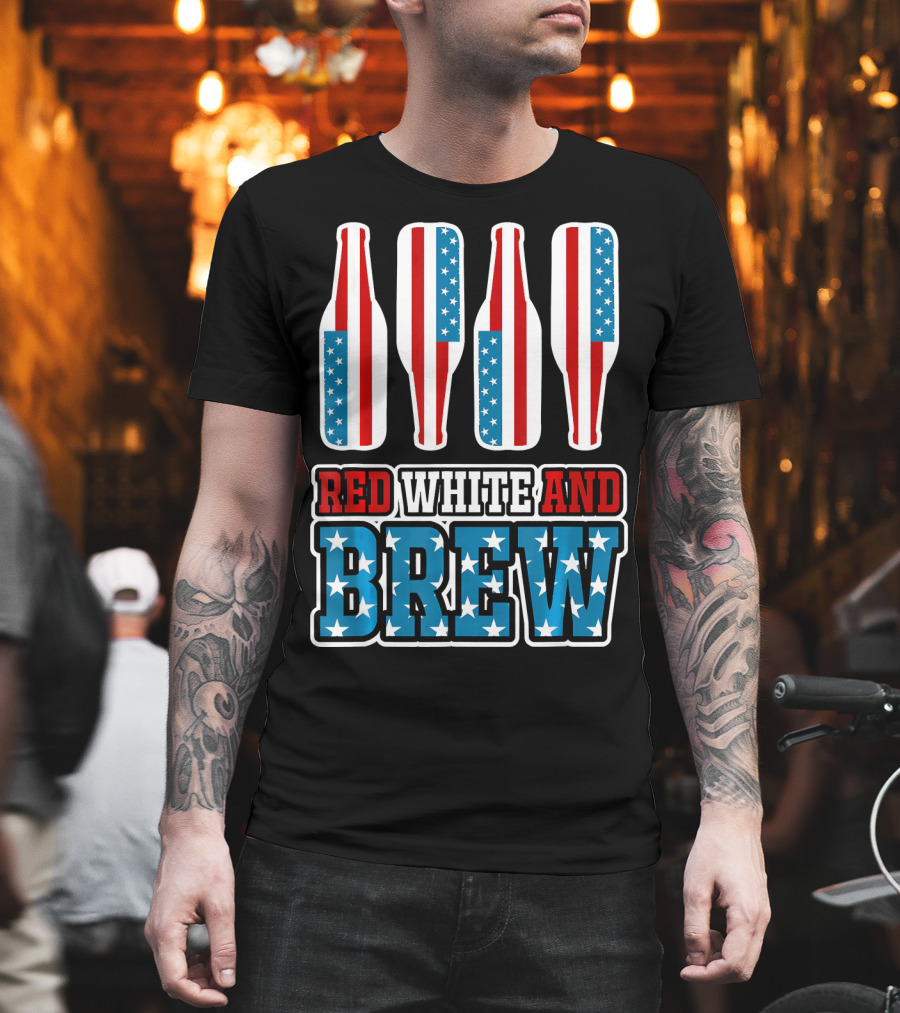 Red White And Brew American Flag Beer Bottles T-Shirt
