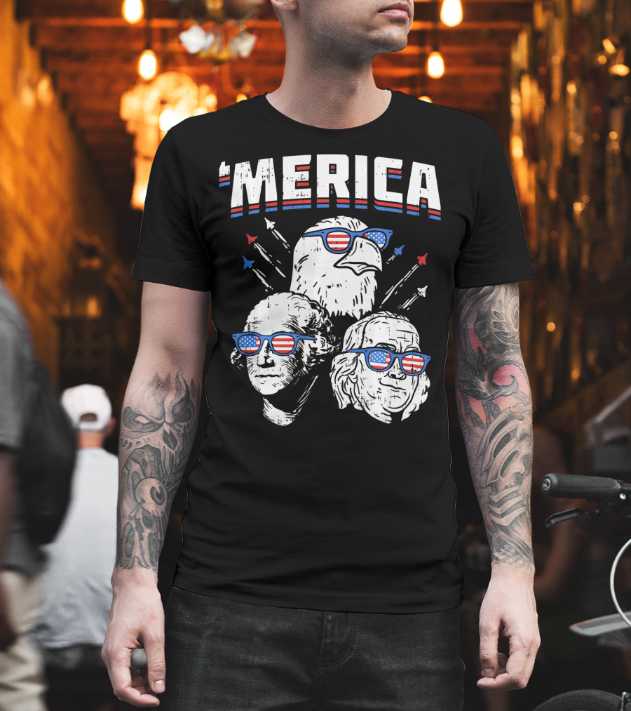 'Merica Washington Franklin Eagle Sunglasses USA T-Shirt