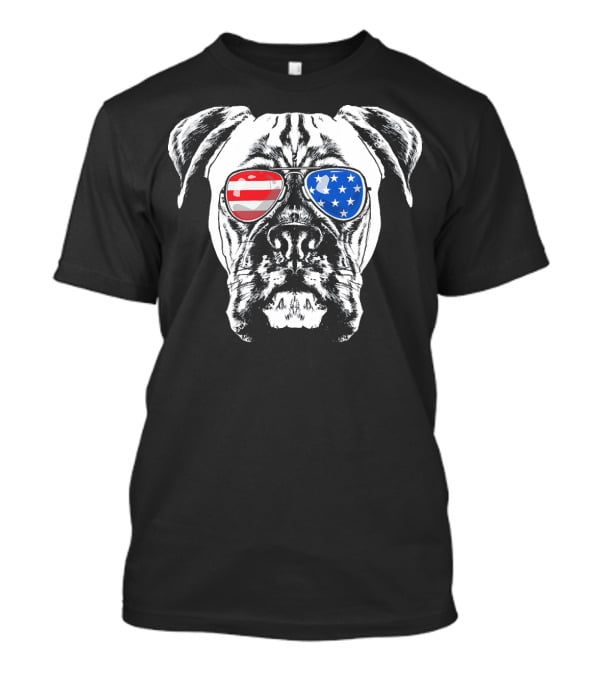 Boxer Dog American Flag Sunglasses Patriotic T-Shirt