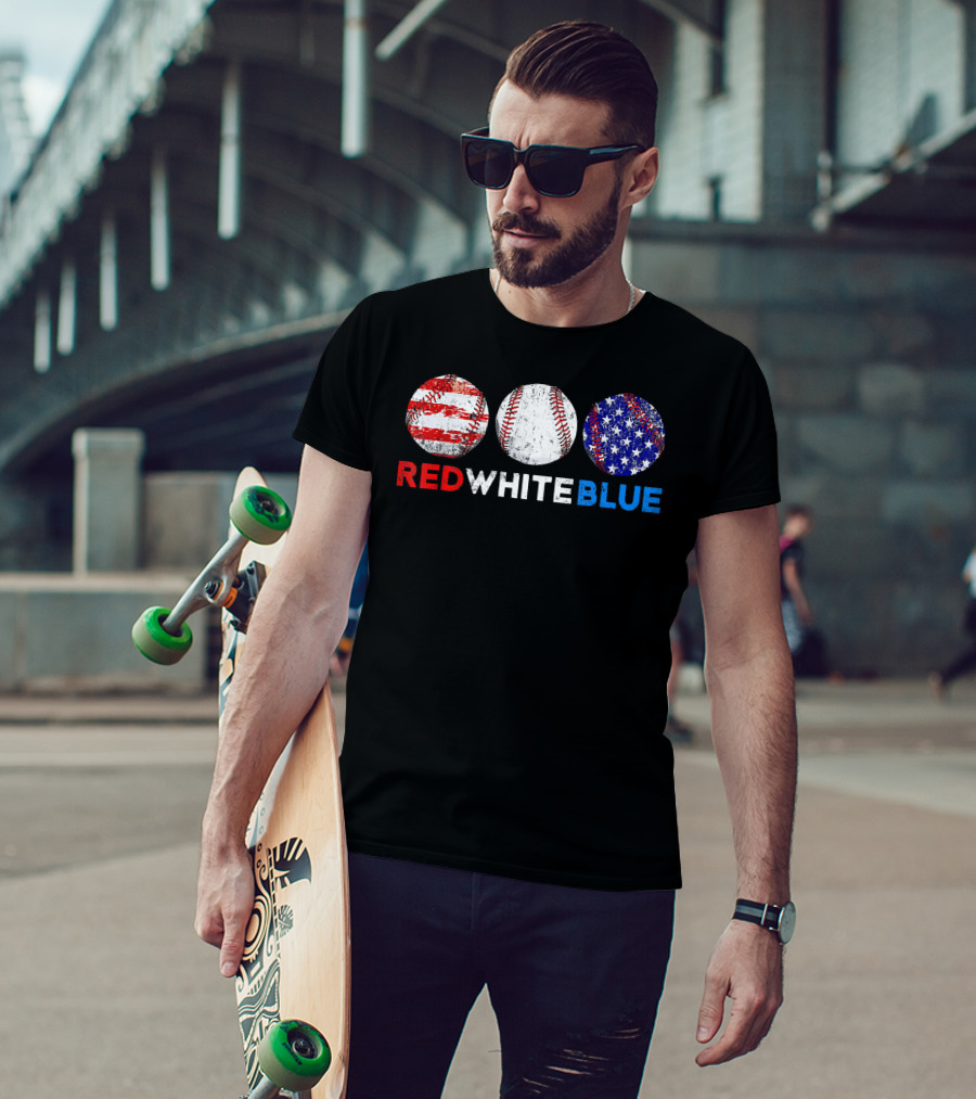 Red White Blue Baseball American Flag T-Shirt