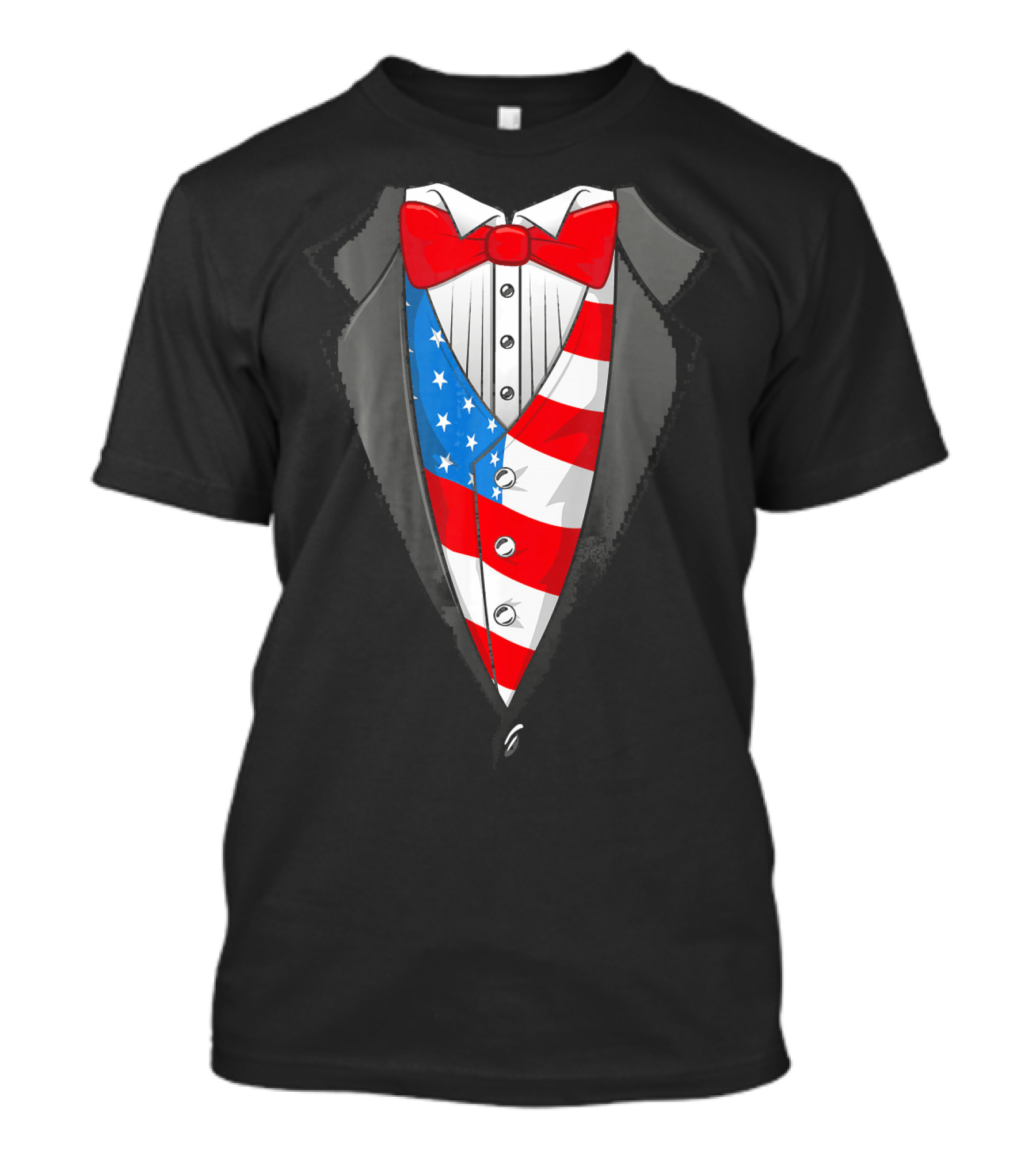4th Of July American Flag Tuxedo Patriot Bow Tie T-Shirt