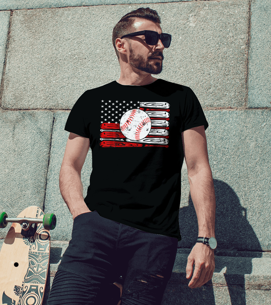 Vintage Baseball Stitch American Flag T-Shirt