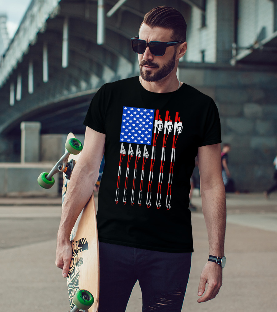 Patriotic Fishing Rod Flag Design American USA T-Shirt