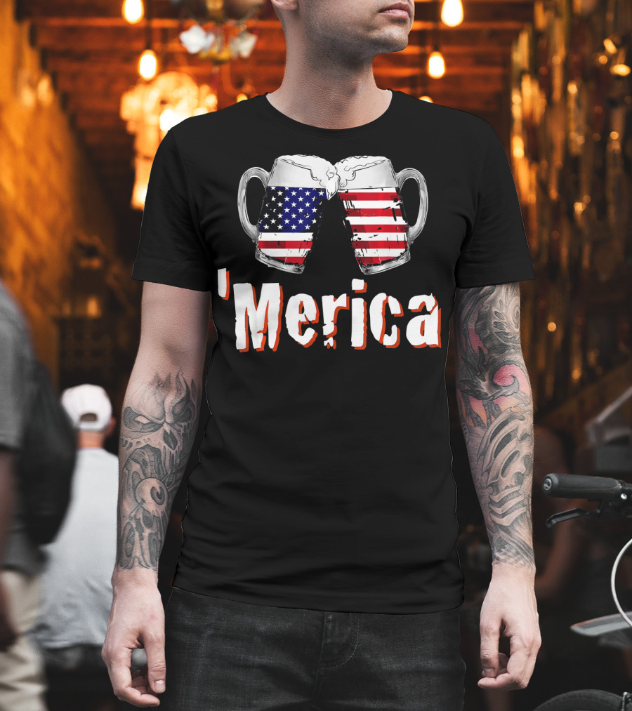 'Merica Patriotic Beer American Flag Mugs T-Shirt