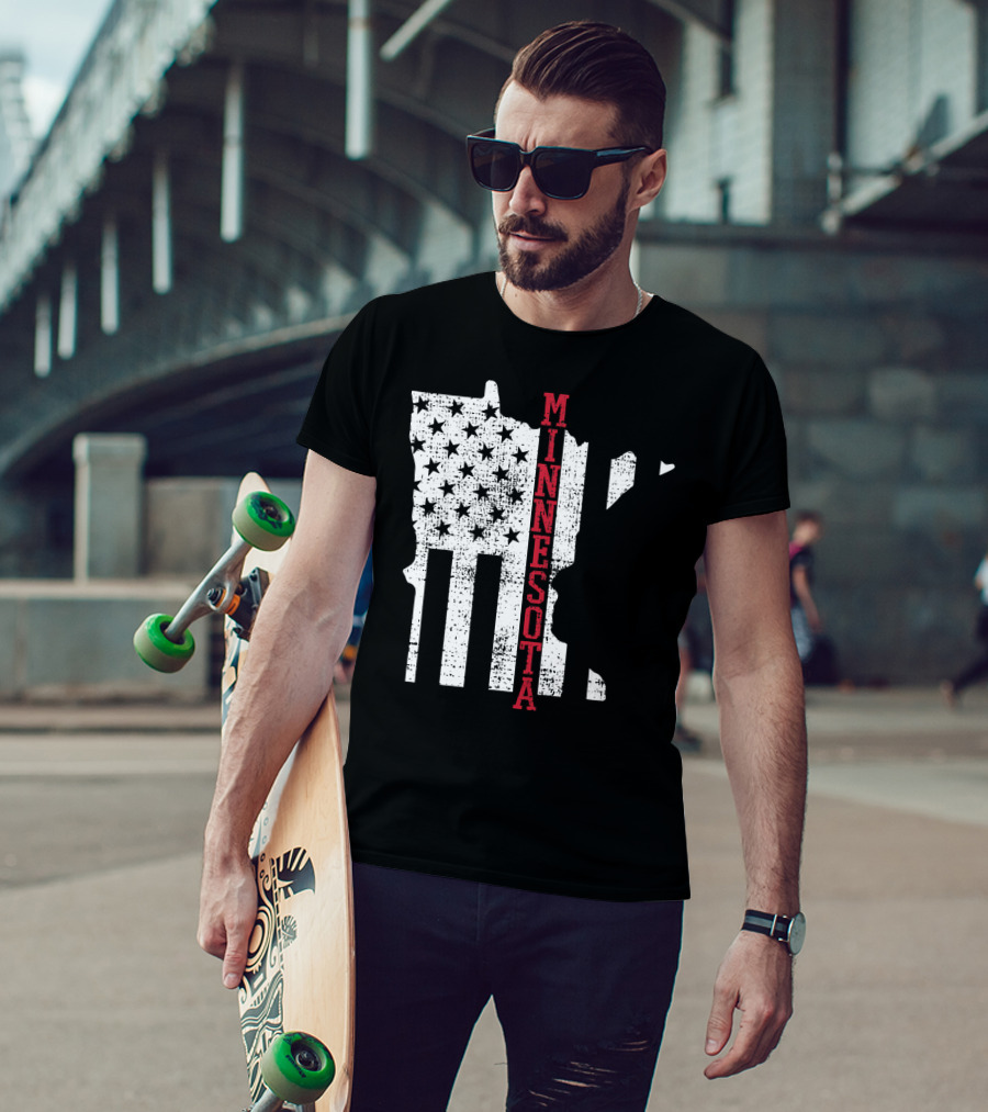 Minnesota USA Flag Vintage Retro America State Map T-Shirt