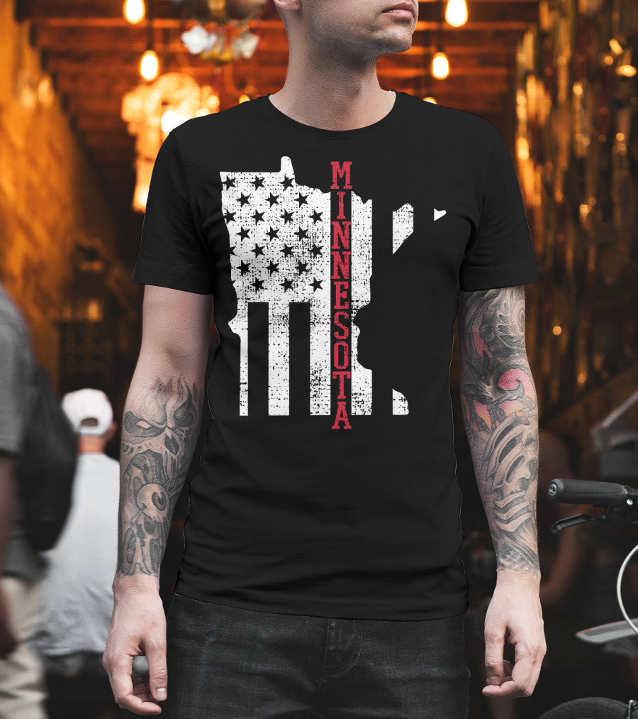 Minnesota USA Flag Vintage Retro America State Map T-Shirt