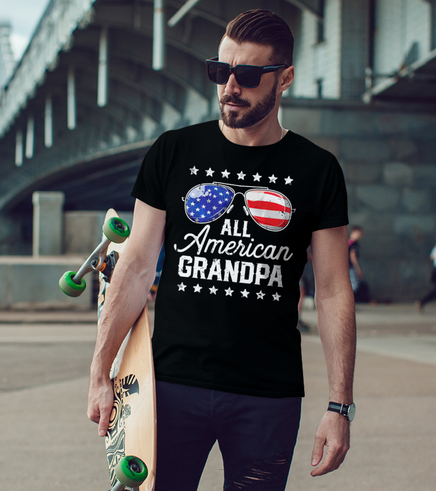 All American Grandpa Stars And Stripes Sunglasses Patriotic T-Shirt