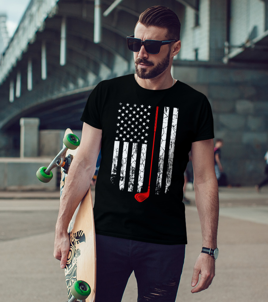 Vintage Retro Golf Club American Flag Patriot T-Shirt