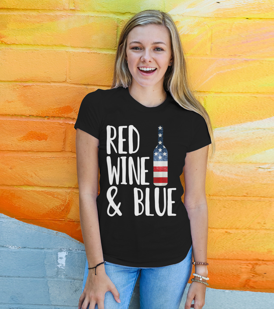 Red Wine And Blue Bottle USA Flag T-Shirt