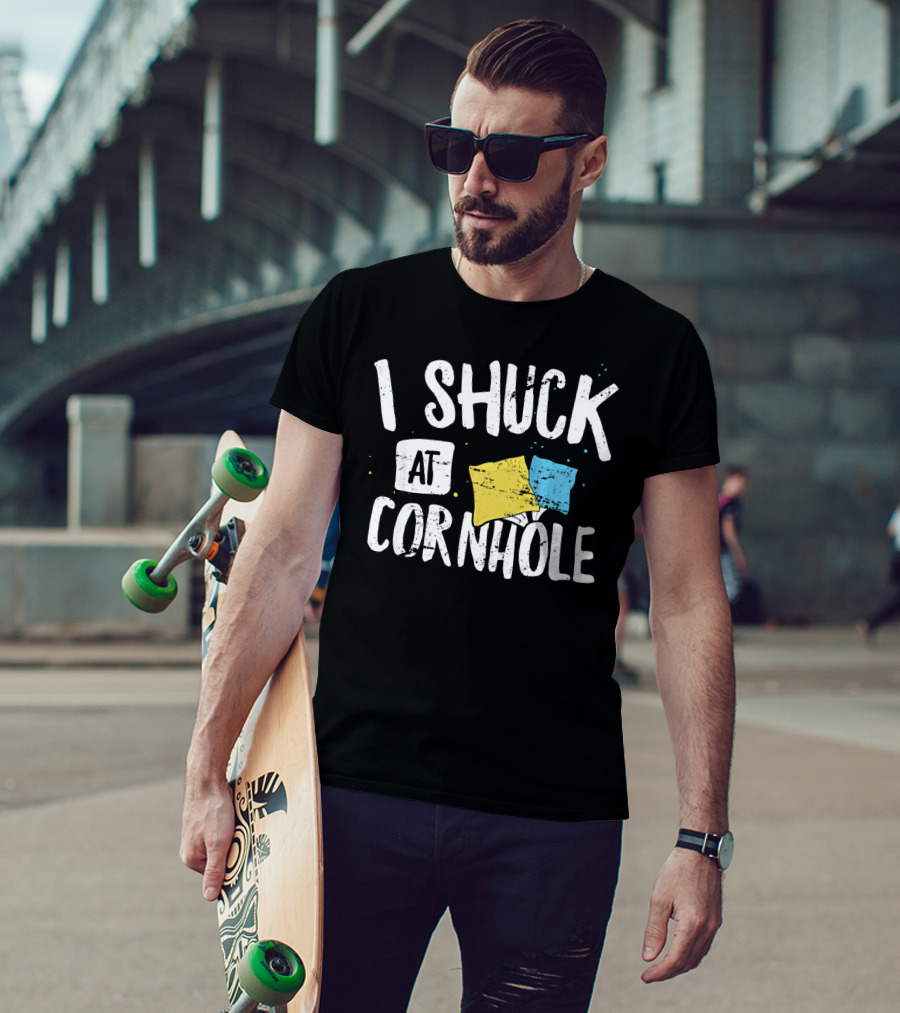 I Shuck At Cornhole Funny Bean Bag Toss Game With Colorful Bags T-Shirt