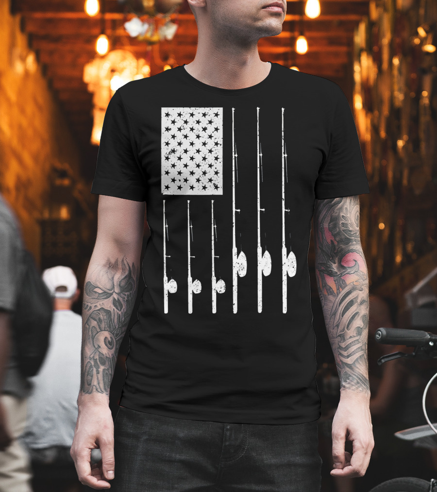 American Flag Fishing Rods USA Patriotic T-Shirt