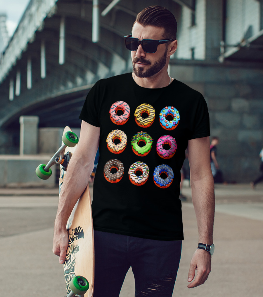 Funny Tasty Big Pack Donuts Bakery Multicolor Desserts T-Shirt