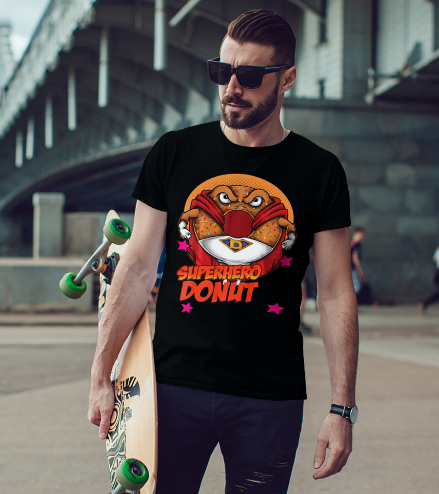 Superhero Donut I Love Donuts SuperDonut Comic Style Fun T-Shirt