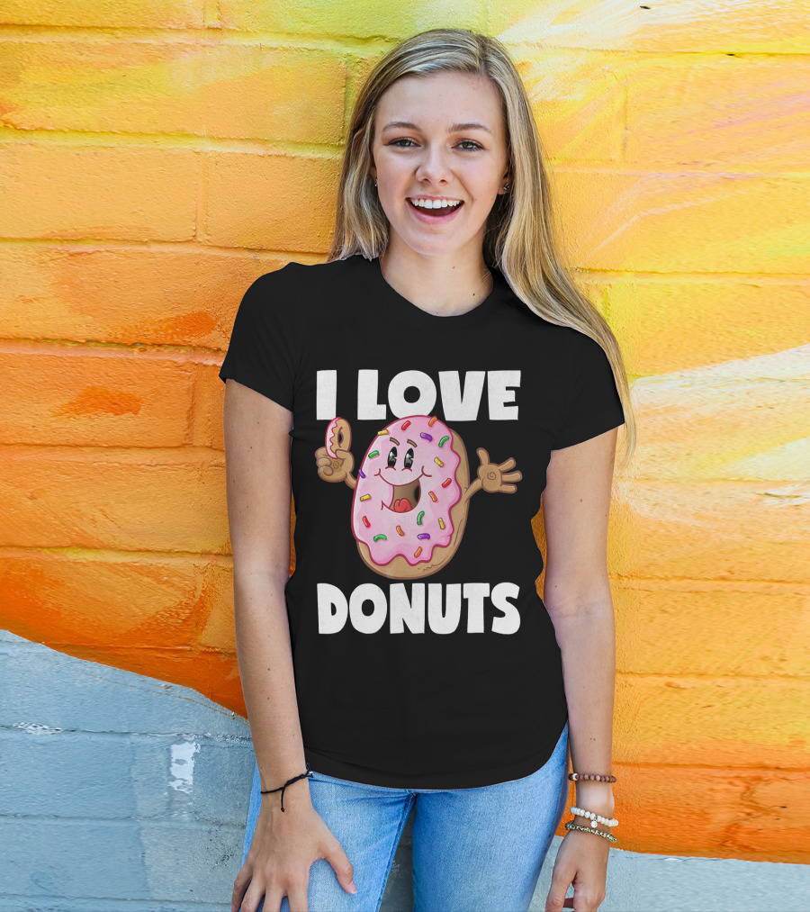 I Love Donuts Funny Vintage Baked Fried Pink Frosted Sprinkles T-Shirt