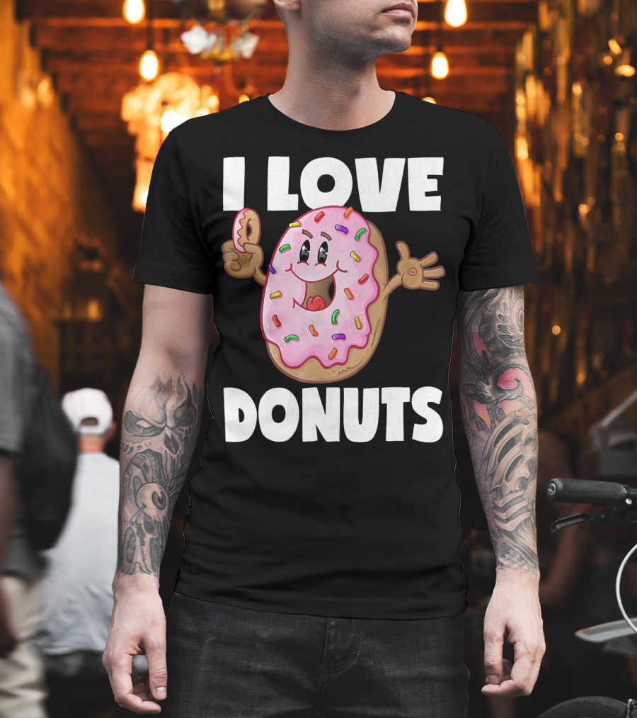 I Love Donuts Funny Vintage Baked Fried Pink Frosted Sprinkles T-Shirt