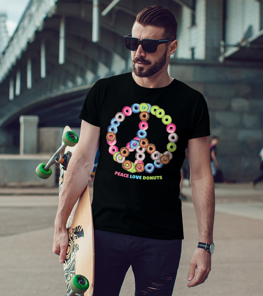 Peace Love Donuts For Bakers Pastry Doughnut Peace Sign T-Shirt