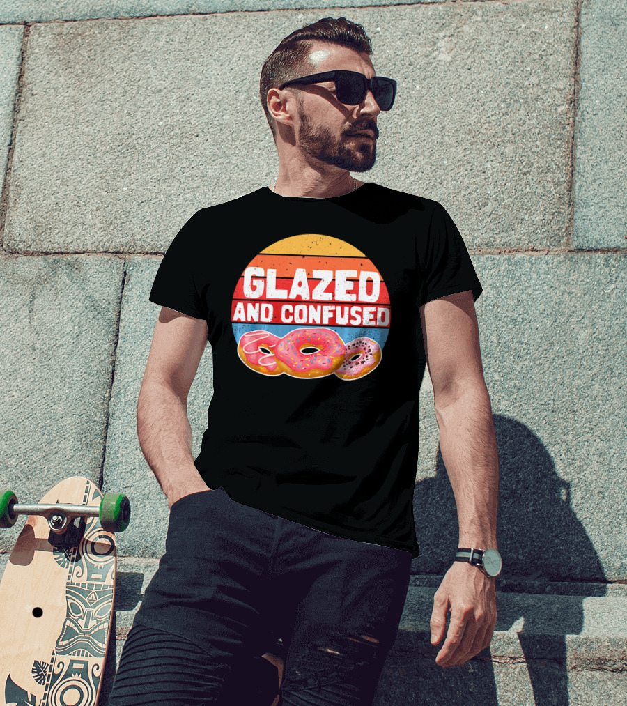 Glazed And Confused Funny Donut Retro Sunset Circle T-Shirt