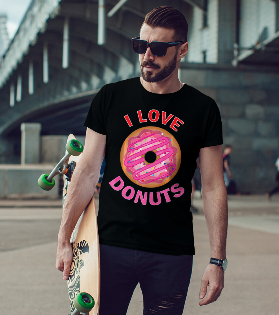 I Love Donuts Pink Frosted Sprinkles Sweet Foodie T-Shirt