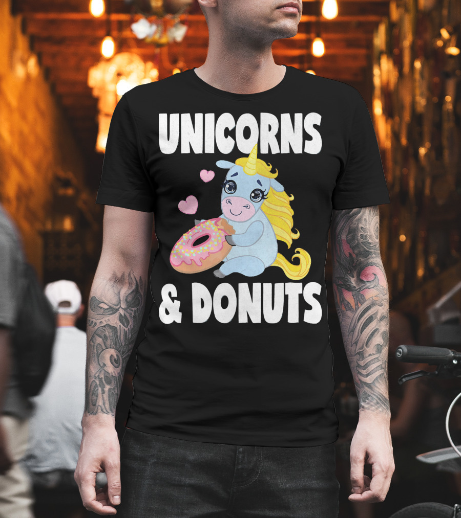 Unicorns And Donuts Cute Vintage Donuts Hearts T-Shirt