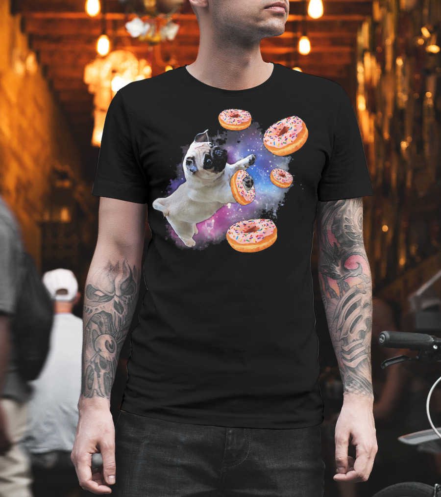 Funny Pug Donut Galaxy Space Dog Adventure T-Shirt