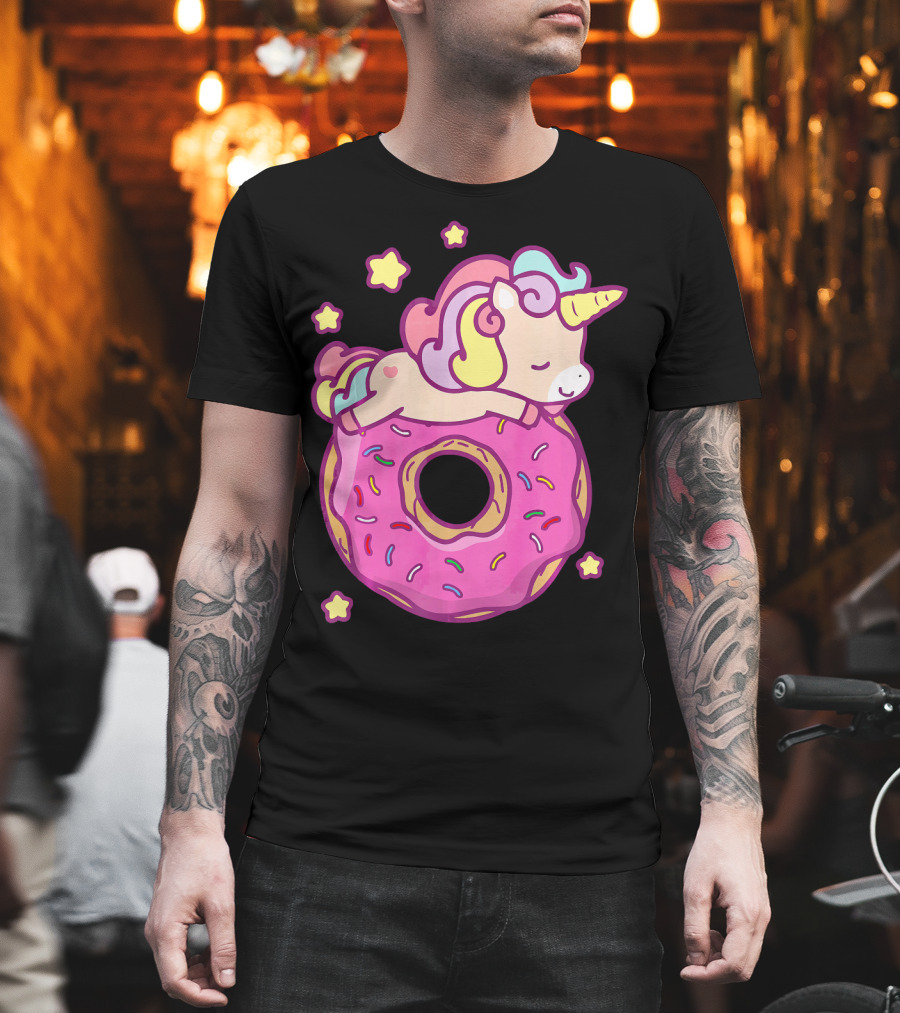 Cute Unicorn Donut Girls Kids Donut Day Sleepy Starry Sprinkle Delight T-Shirt