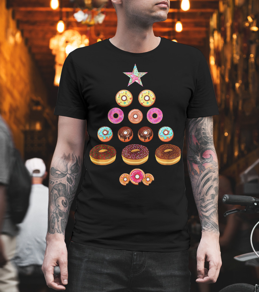 Christmas Donut Tree Star Pyramid T-Shirt