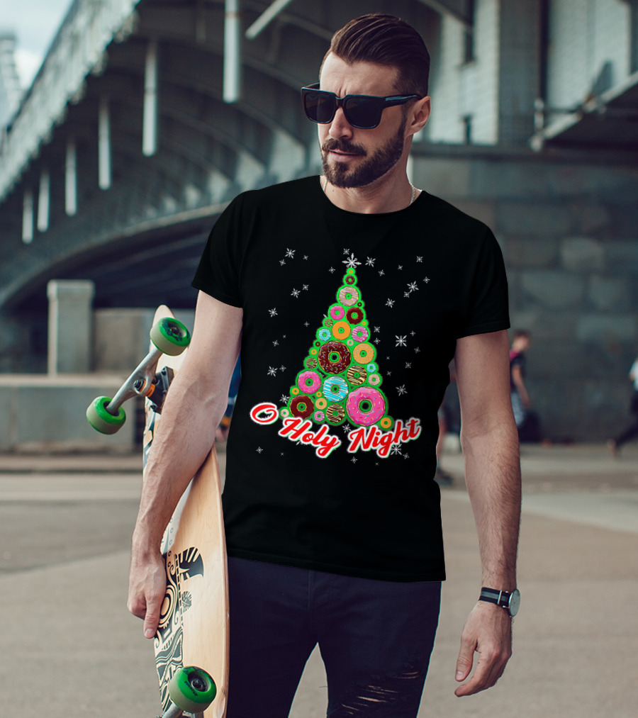 O Holy Night Donut Christmas Tree With Snowflakes T-Shirt